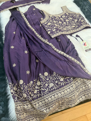 Purple Shade Lehnga Choli in Sari Style, Half Sari, , Indian traditional festive outfit for Princess, Girl Design GRL - 1895