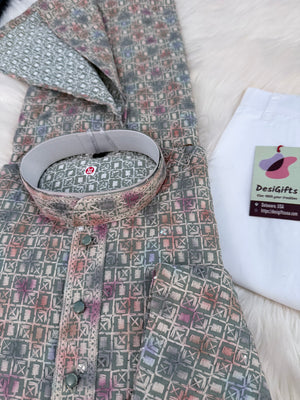 Men’s Indian festive Kurta Pajama Set, Rayon Chikankari Embroidery, Wedding Partywear Multishade Kurta– KP-1982