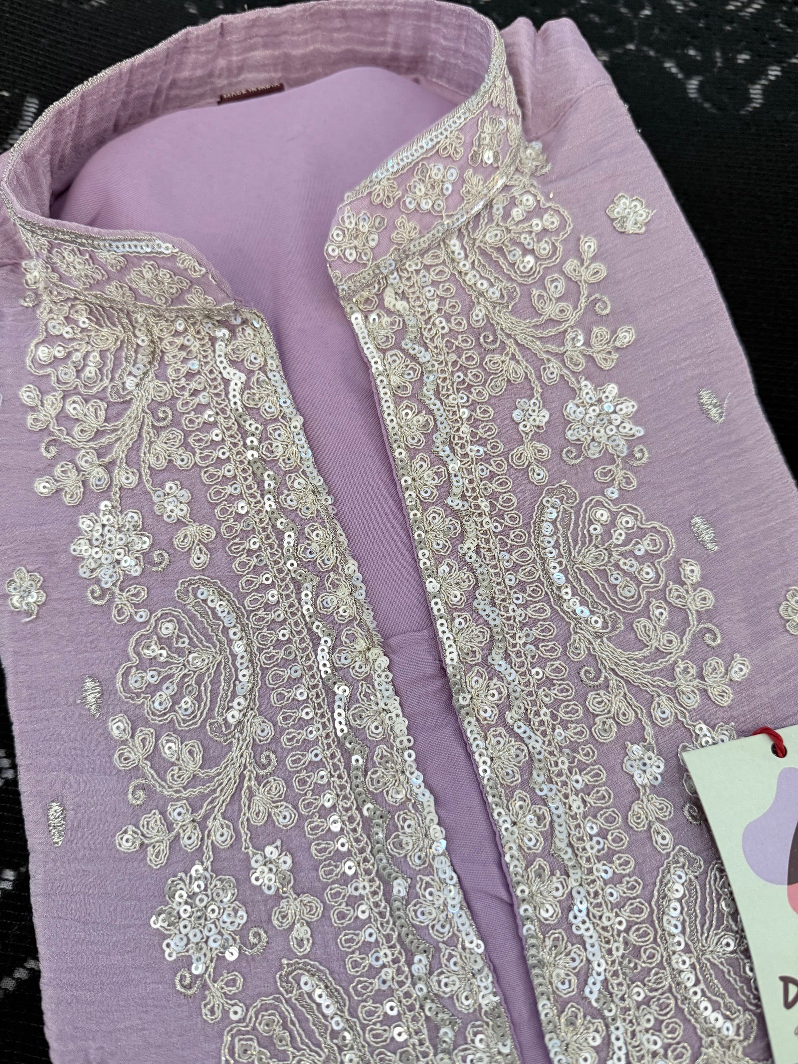 Men’s Pastel Purple Embroidered Kurta with with Parallel Pants | Textured Silk Blend Wedding Kurta Pajama Set | Festive Indian Ethnic Wear, KP - 4047