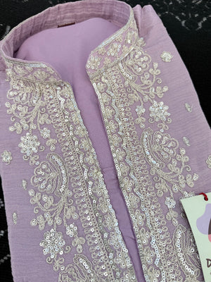 Men’s Pastel Purple Embroidered Kurta with with Parallel Pants | Textured Silk Blend Wedding Kurta Pajama Set | Festive Indian Ethnic Wear, KP - 4047