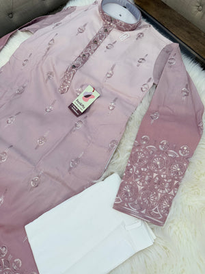 Men’s Dusty Rose Ombré Embroidered Kurta Pajama Set | Mauve Pink Indian Wedding Outfit with Trouser Pants | KP-4066