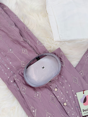 Men’s Onion Shade Embroidered Kurta Pajama Set with Sequins Work, Indian Ethnic Wear for Wedding & Festival, KPS-3012