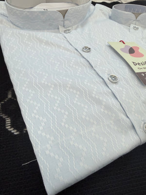 Men's and Boys' Soft Cotton Silk Kurta Pajama Set - Sky Blue Indian Festive Wear, Matching Traditional Outfit, DM-3021