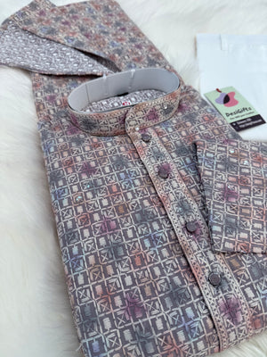 Men’s Indian festive Kurta Pajama Set, Rayon Chikankari Embroidery, Wedding Partywear Multishade Kurta– KP-1983