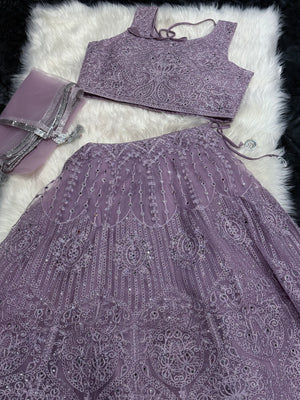 Light Purple Shade Embroidery & Sequins Lehenga Choli 3 Pieces Ethnic Wear for Girls, Design LHG - 1949