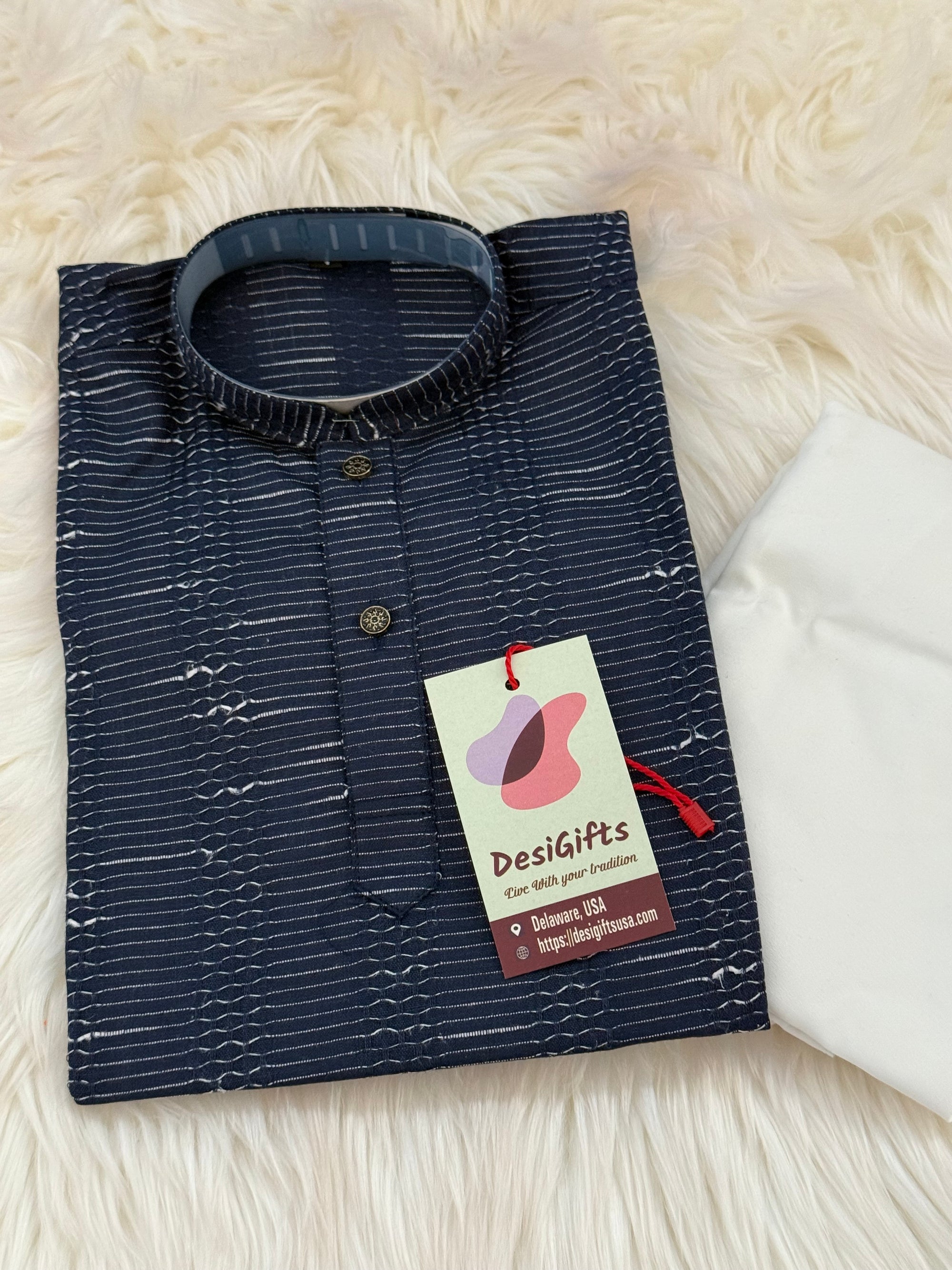 Navy Shade Boy's Soft Cotton Silk Embroidered Kurta Pajama - Design BOY-1920