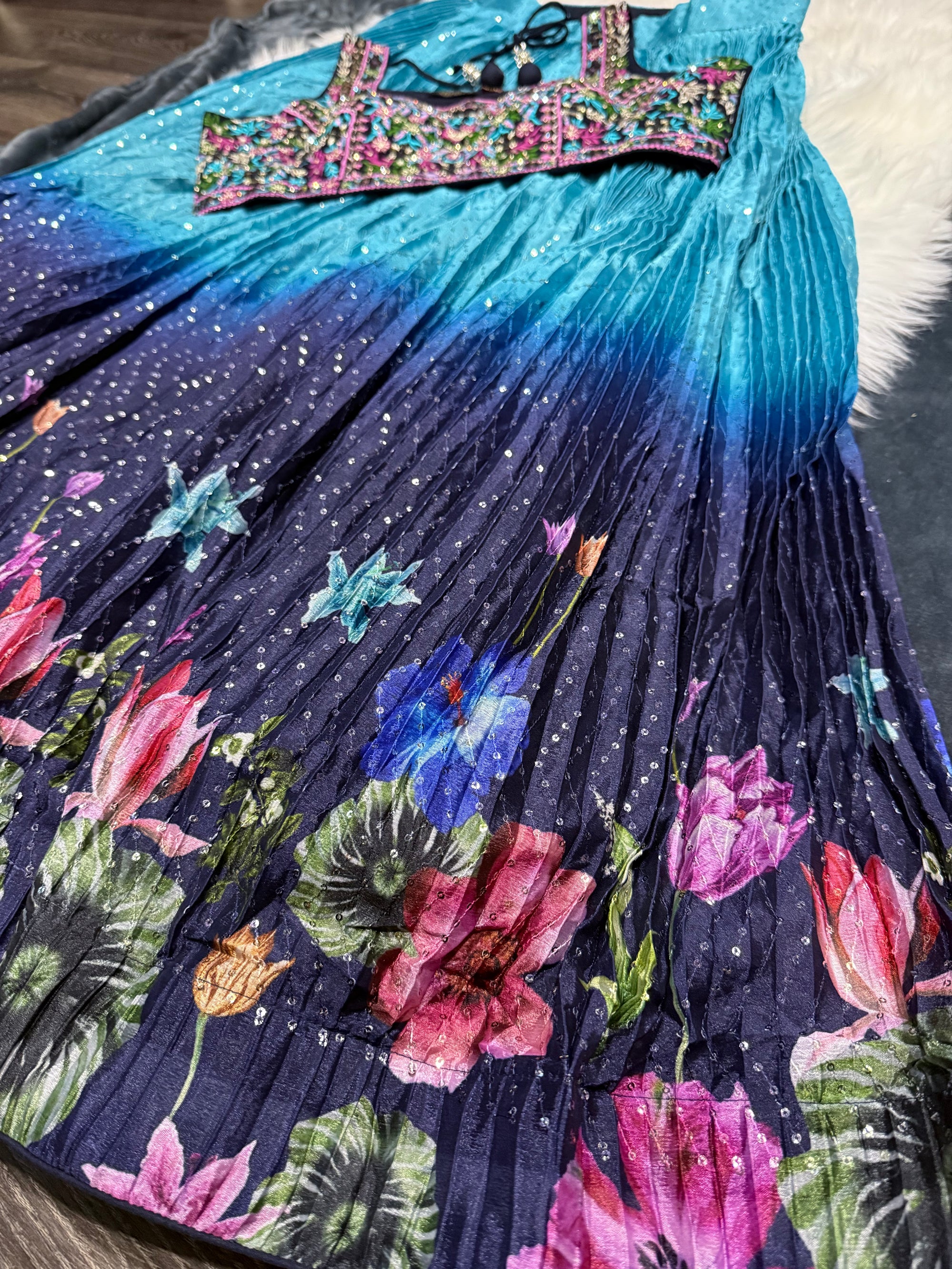 Beutiful Blue Heavy Embroidery & Sequins Lehenga Choli 3 Pieces Ethnic Wear for Girls, Design LHG - 1877