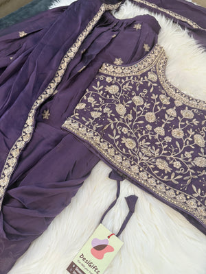 Purple Shade Lehnga Choli in Sari Style, Half Sari, , Indian traditional festive outfit for Princess, Girl Design GRL - 1895