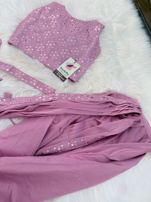 Readymade Saree  in Pastel Pink Shade for Girls with sequins Blouse, Indian Ethnic Outfit, GRL -1899