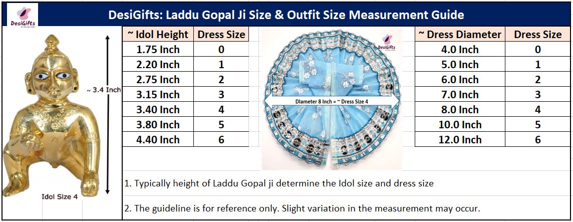 4 Piece Divine Bal Gopal Krishna ji Dress Set / Elegant Kanha Poshak Size 1, RKF- 1644