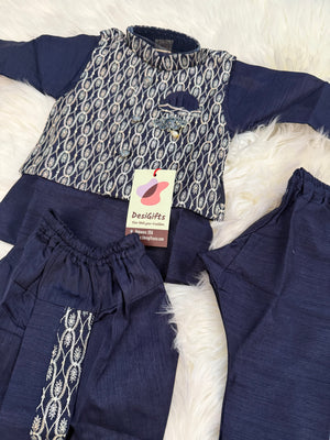 4 Piece Cotton Silk Indian Dress with Dhoti and Pajama with Print Jacket- Design B- 1952