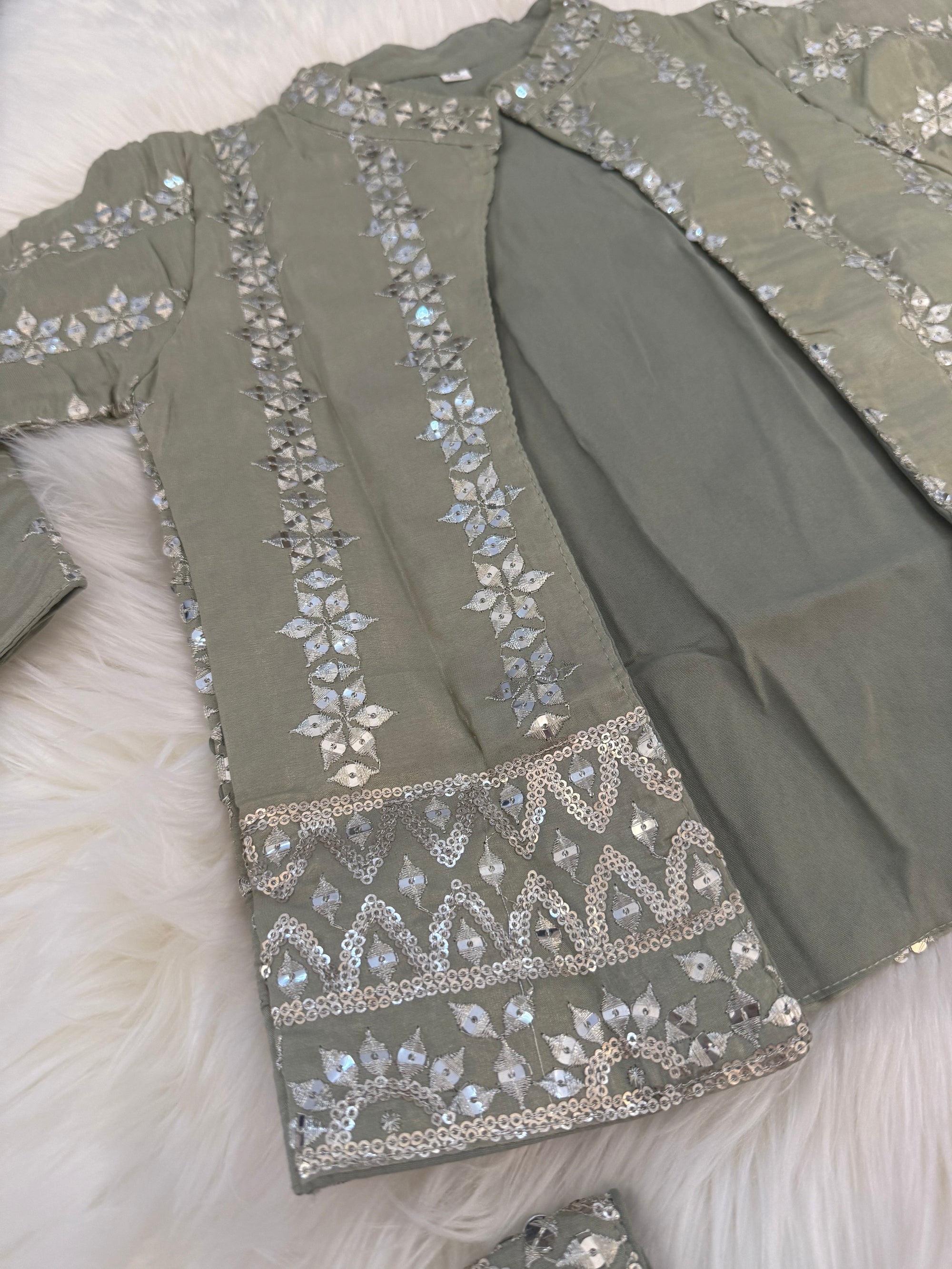 Classy Sequins Work Top with Jacket, Pant Style Set for Girl in Pista Green Shade, Indian traditional Girl Dress, GRL - 1894
