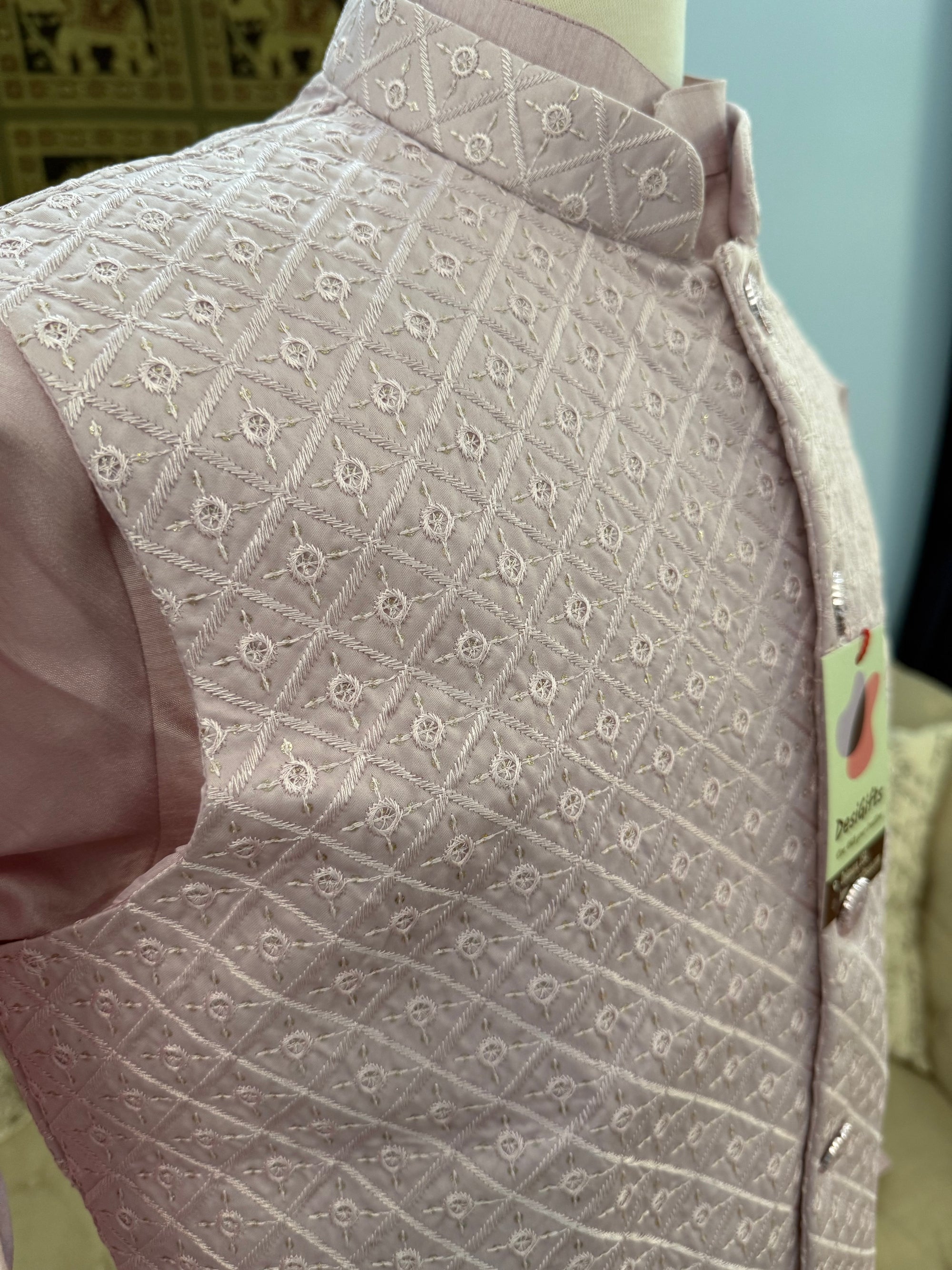Light Purple Shade 3 Piece Kurta Pajama, Pant Style, with Embroidered Sequins Jacket Set-Silk Fabric, JKP- 1922