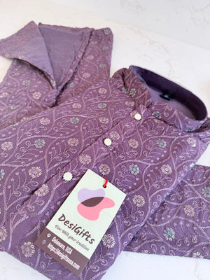 Pre-Teen and Teen Boy's Chikankari Embroidered Rayon Kurta Pajama with Sequins , Purple Shade, - BOY-2006