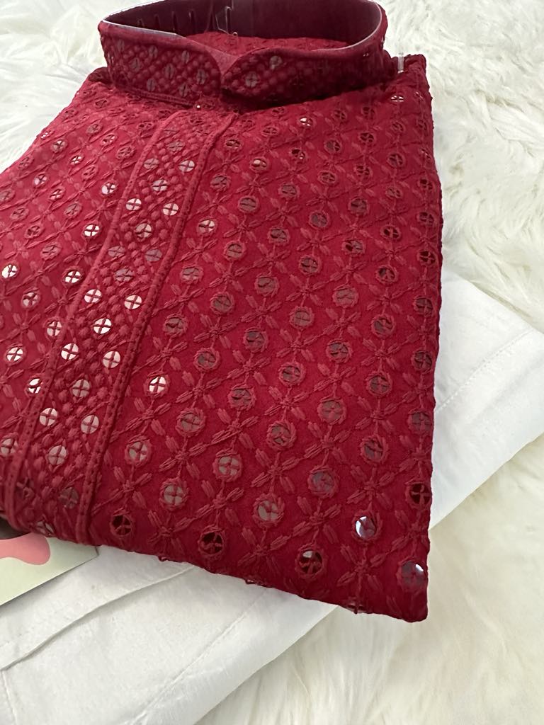 Size 40, Chikankari Rayon with Sequins Work 2 Piece Kurta Pajama Set for Man, KP - 1497