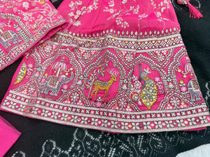 Girls Rani Pink Zari Embroidered Lehenga Choli Set with Dupatta, Traditional Indian Ethnic Wear for Kids, Wedding & Festival Outfit, GRL-2097