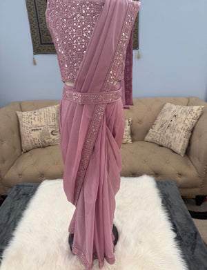 Readymade Saree  in Pastel Pink Shade for Girls with sequins Blouse, Indian Ethnic Outfit, GRL -1899