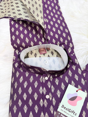 Men’s Royal Purple Jacquard Kurta Pajama Set, Indian Ethnic Wear for Wedding Party Festival, Designer Kurta for Men, KP -3004