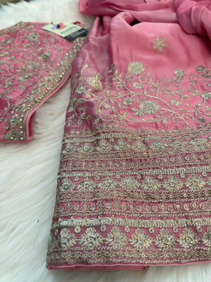 Pink Shade Lehnga Choli in Sari Style, Half Sari, , Indian traditional festive outfit for Princess, Girl Design GRL - 1957