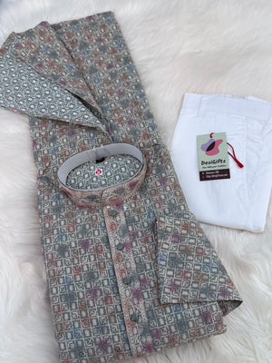 Men’s Indian festive Kurta Pajama Set, Rayon Chikankari Embroidery, Wedding Partywear Multishade Kurta– KP-1982