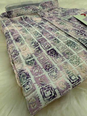 Purple Shade Boy's Cotton Blended Self Designer Kurta Pajama - Design BOY-1918