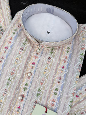 Man's Ivory Cream 2-Piece Kurta Pajama Set , Premium Rayon with Embroidery and Sequin Detailing, KP-4001
