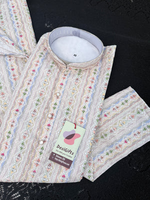 Man's Ivory Cream 2-Piece Kurta Pajama Set , Premium Rayon with Embroidery and Sequin Detailing, KP-4001
