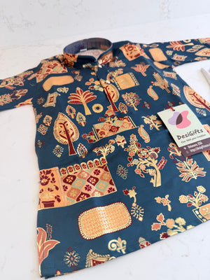 Blue Shade Boy's Cotton Blended with Print Designer Dress - Design BOY-2007