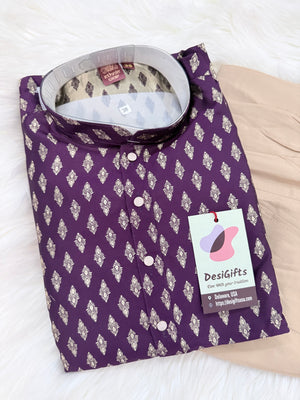 Men’s Royal Purple Jacquard Kurta Pajama Set, Indian Ethnic Wear for Wedding Party Festival, Designer Kurta for Men, KP -3004