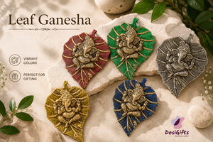 Leaf Ganesha Wall Hanging – Colorful Metallic Leaf Decor for Home Temple & Festive Gifting, 6 colors