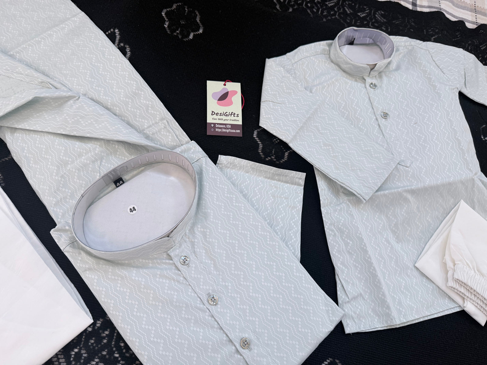 Men's and Boys' Soft Cotton Silk Kurta Pajama Set - Pastel Green Indian Festive Wear, Matching Traditional Outfit, DM-3020