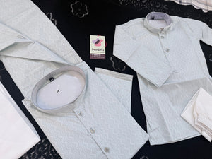 Men's and Boys' Soft Cotton Silk Kurta Pajama Set - Pastel Green Indian Festive Wear, Matching Traditional Outfit, DM-3020