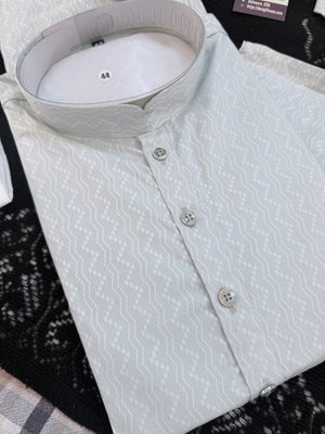 Men's and Boys' Soft Cotton Silk Kurta Pajama Set - Pastel Green Indian Festive Wear, Matching Traditional Outfit, DM-3020