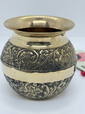 3" Engraved Brass Lota – Mini Decorative Water Pot with Floral Carving, LOTA - 3039