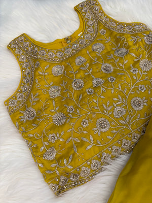 Lemon Yellow Shade Lehnga Choli in Sari Style, Half Sari, , Indian traditional festive outfit for Princess, Girl Design GRL - 1956