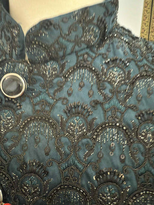 Classic Blue Shade Jacket for Men, Intricately Embroidered Indian Waistcoat, Sadri with Sequins, Wedding Jacket, J - 1928