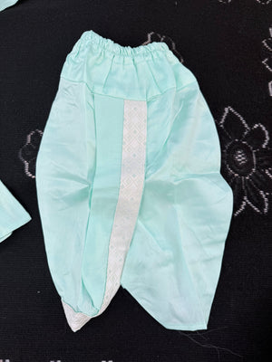 Boys Turquoise Shade Kurta Pajama Set with Geometric Self Design Jacket | Dhoti and Pajama | Indian Wedding Festive Ethnic Wear for Kids, B-4055