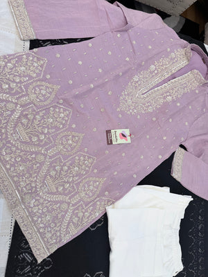 Men’s Pastel Purple Embroidered Kurta with with Parallel Pants | Textured Silk Blend Wedding Kurta Pajama Set | Festive Indian Ethnic Wear, KP - 4047