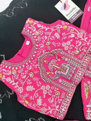 Girls Rani Pink Zari Embroidered Lehenga Choli Set with Dupatta, Traditional Indian Ethnic Wear for Kids, Wedding & Festival Outfit, GRL-2097