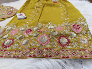 Girls Mustard  Yellow Zari Embroidered Lehenga Choli Set with Dupatta, Traditional Indian Ethnic Wear for Kids, Wedding & Festival Outfit, GRL-3070