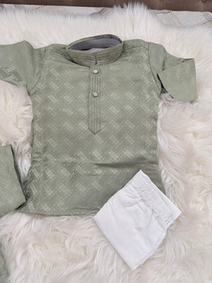 Father & Son Matching option in Dusty Sage Green Kurta Pajama Set | Geometric Jacquard Kurta with Pants | Indian Wedding & Festive Wear, DM-4030