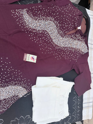 Men’s Wine Sequin Embellished Shorter Length Kurta with Parallel Pants | Indo-Western Wedding & Festive Kurta Pajama Set, KP - 4042