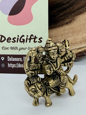 Brass Durga Maa Idol on Lion | 2 inch idol Murti for Home & Office.  GS8 -3044