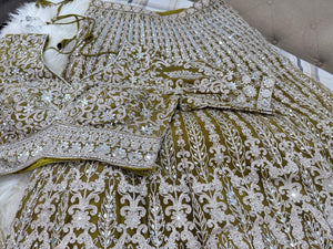 Women’s Olive Green Heavy Embroidered Lehenga Choli with Dupatta – Sequin & Stone Work Indian Wedding Bridal Festive Outfit, LHG-4015