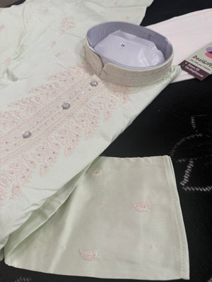 Ethnic Kurta Pajama Set for Men with Classic Embroidery on Neck & Placket – Festive Wedding Kurta Pant Outfit | KP-2064