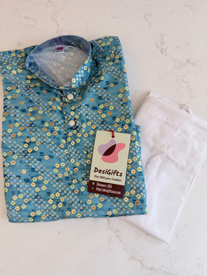 Blue Shade Boy's Cotton Blended Bandhini Style Print Designer Dress - Design BOY-2008