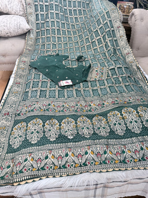 Bandhani Inspired Soft Silk Blend Saree with Matching Blouse, Floral Border & Pallu, Indian Wedding & Festive Sari, 2 Colors, S- 3081