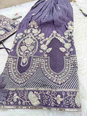 Girls Lavender Purple Zari Embroidered Lehenga Choli Set with Dupatta, Traditional Indian Ethnic Wear for Kids, Wedding & Festival Outfit, G-2096
