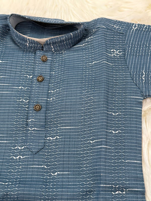 Teal Blue Shade Boy's Soft Cotton Silk Embroidered Kurta Pajama - Design BOY-1919