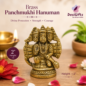 2" Brass Panchmukhi Hanuman God Idol – Mini Temple Statue for Home Décor, BBM - 809